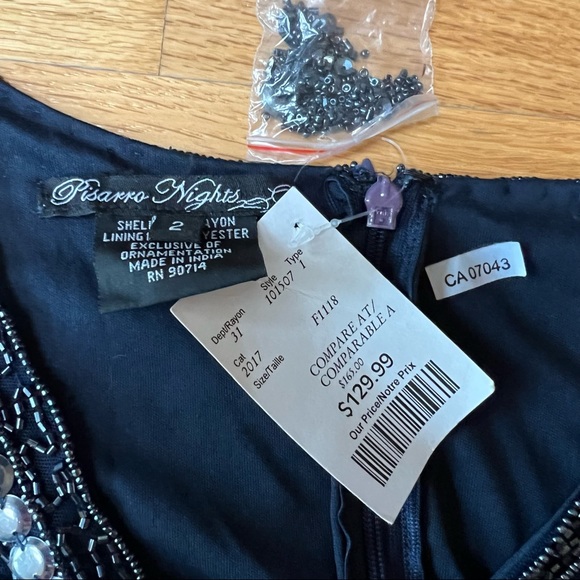 PISARRO NIGHTS black dress with metal nailhead design and a scalloped hem - Picture 9 of 13